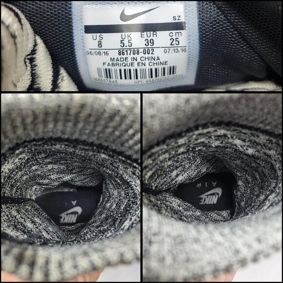 Nike Boots Womens 8 Black Roshe Two Hi Flyknit Socks Lace Up Mid Calf Sneakers - Picture 10 of 11